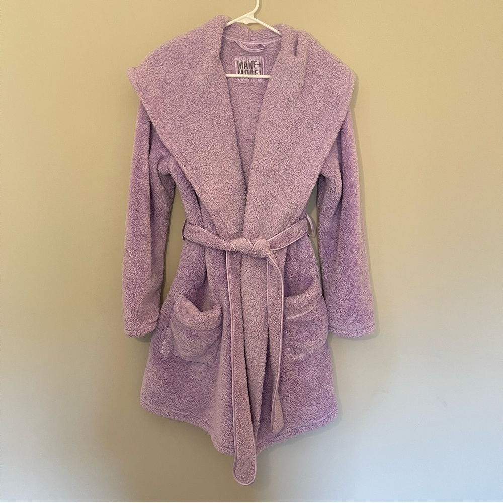 Purple Robe Plush - hood pockets tie
